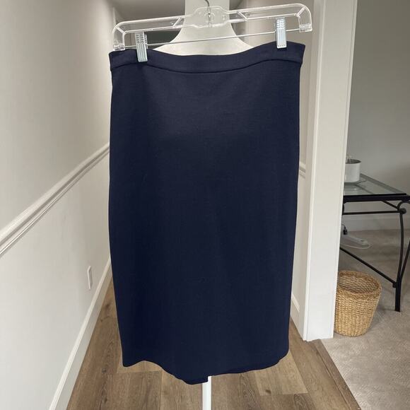 St John Pencil Skirt Womens 8 Navy Blue Knit Back Zip Flaw - Picture 1 of 12